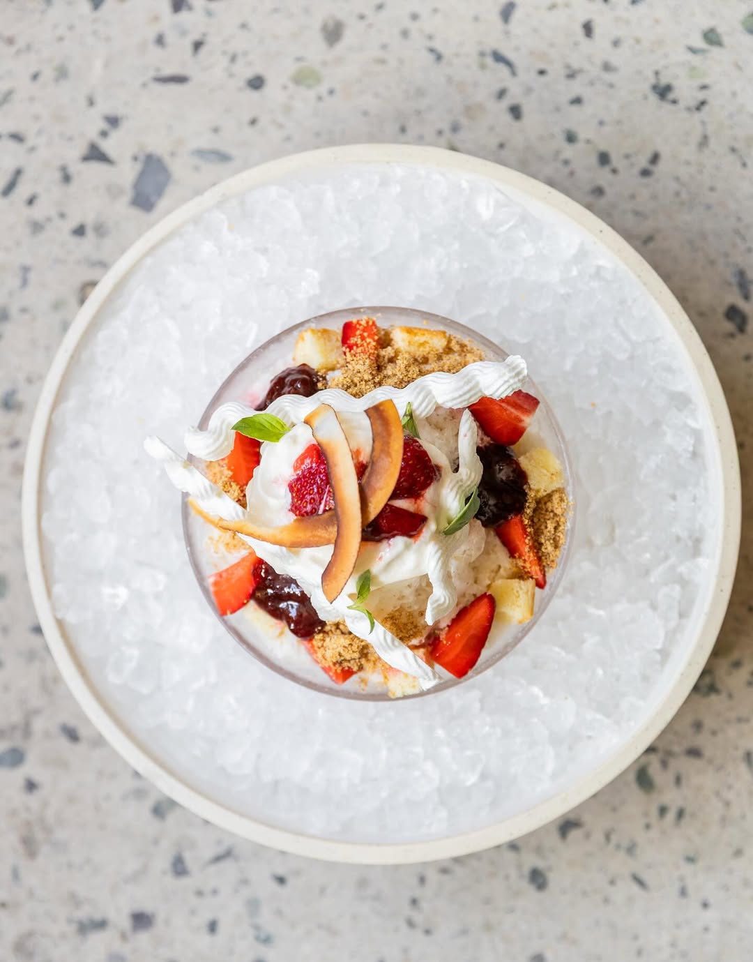 Baguio Strawberry Tres Leches — Strawberry Coconut Milk, Meringue, Yuzu Jam